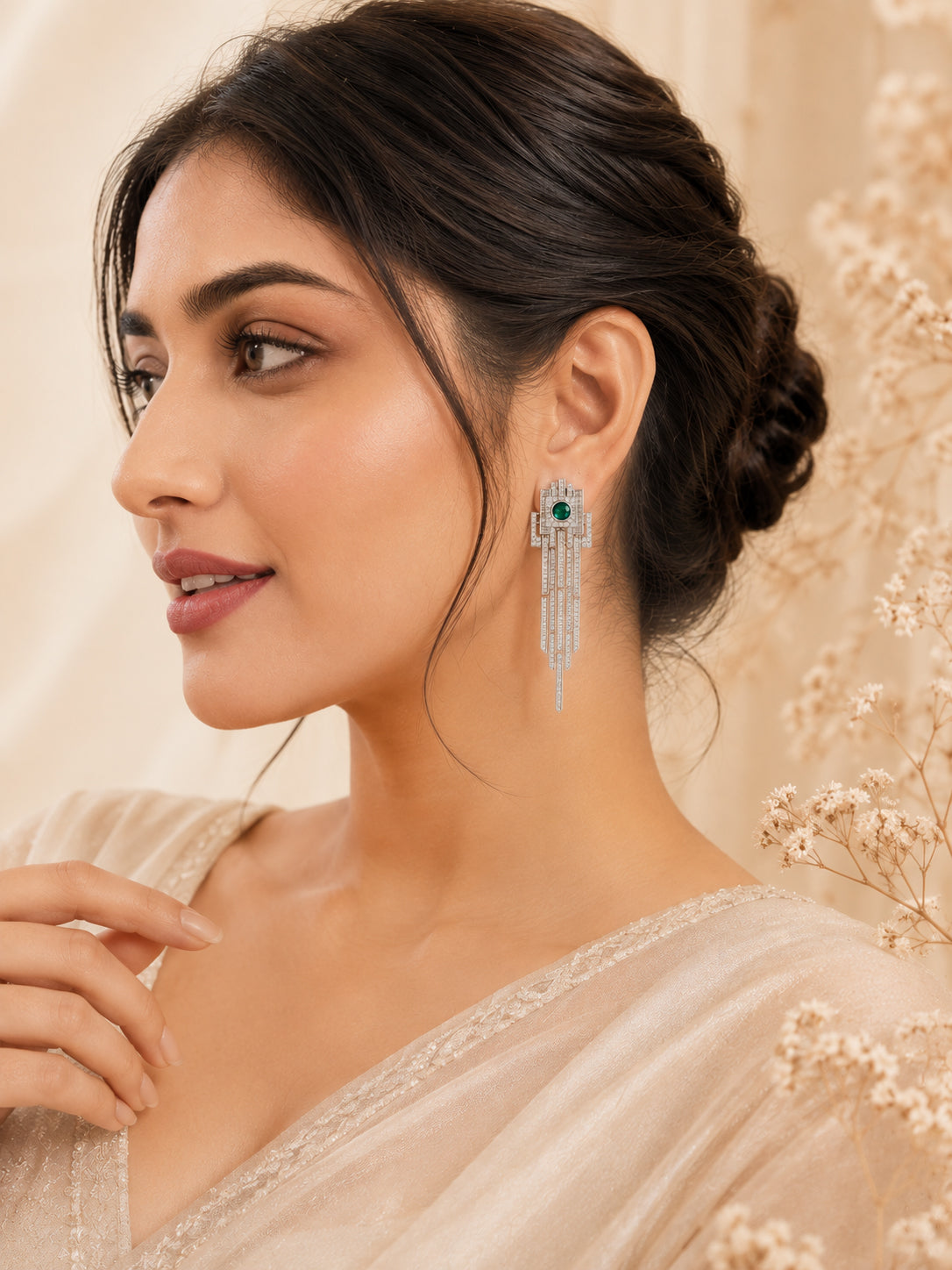 Aanura Emerald Crystal Art Deco Drop Earrings