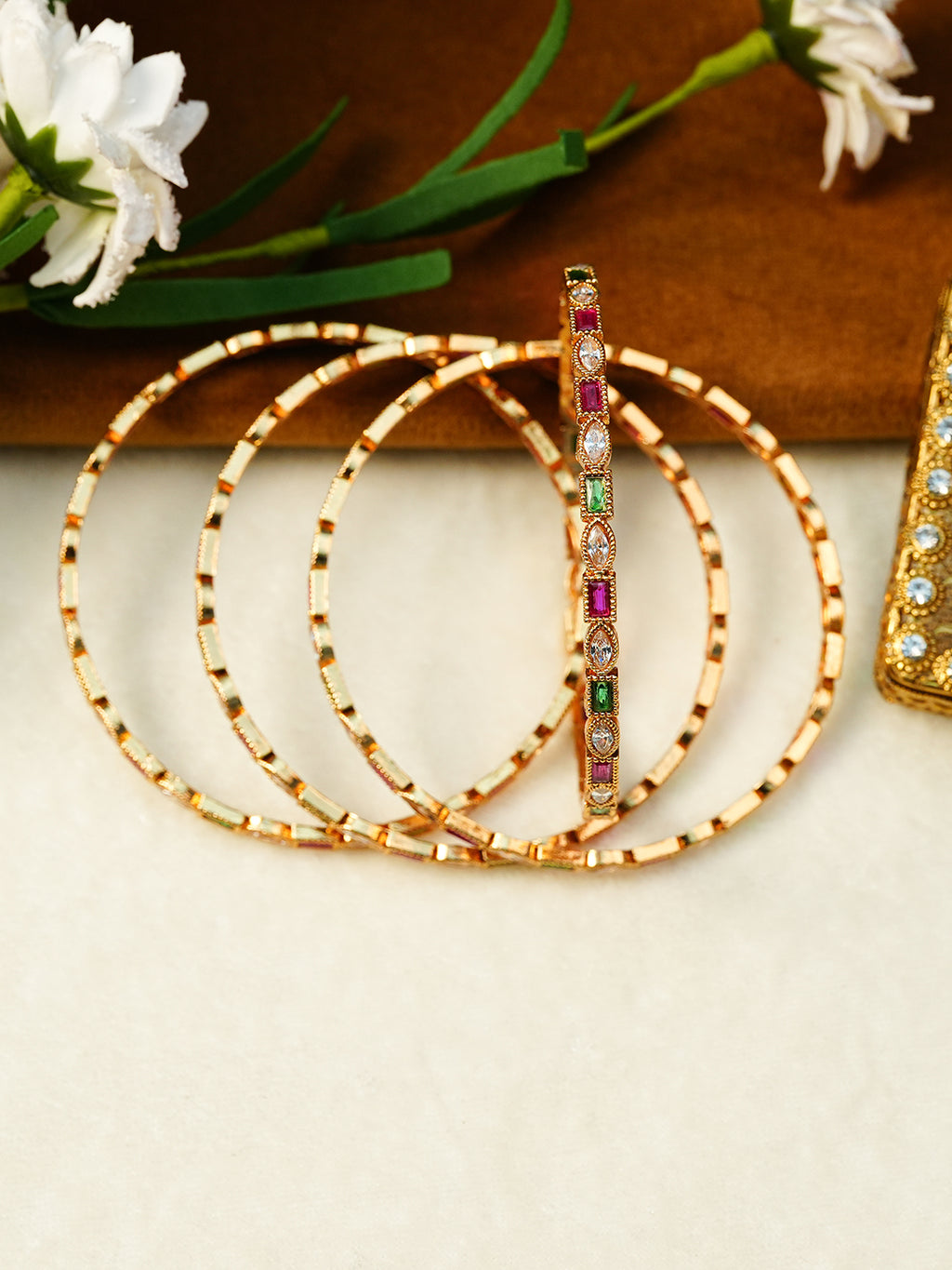 Aanura Gold Plated Multistone Slim Bangle