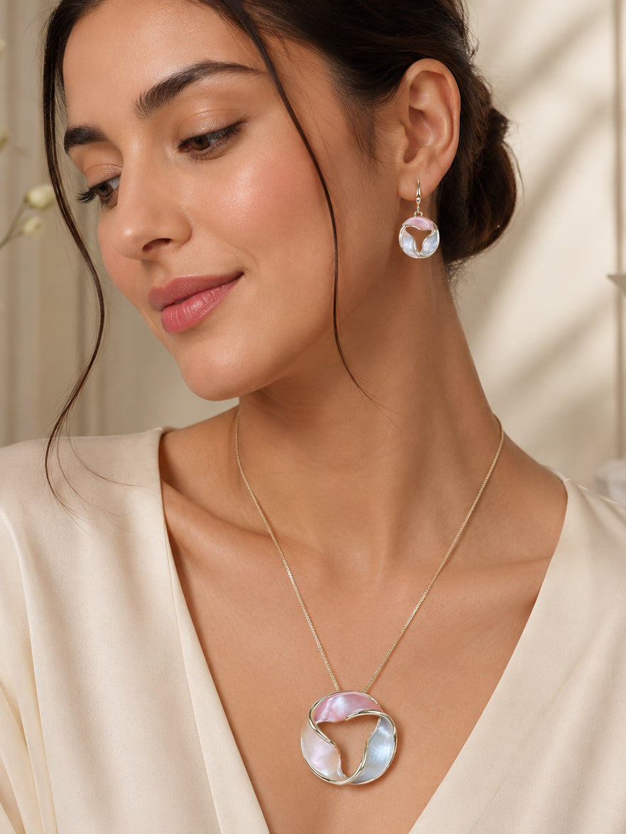 Aanura Tri-Color Swirl Round Necklace & Earrings
