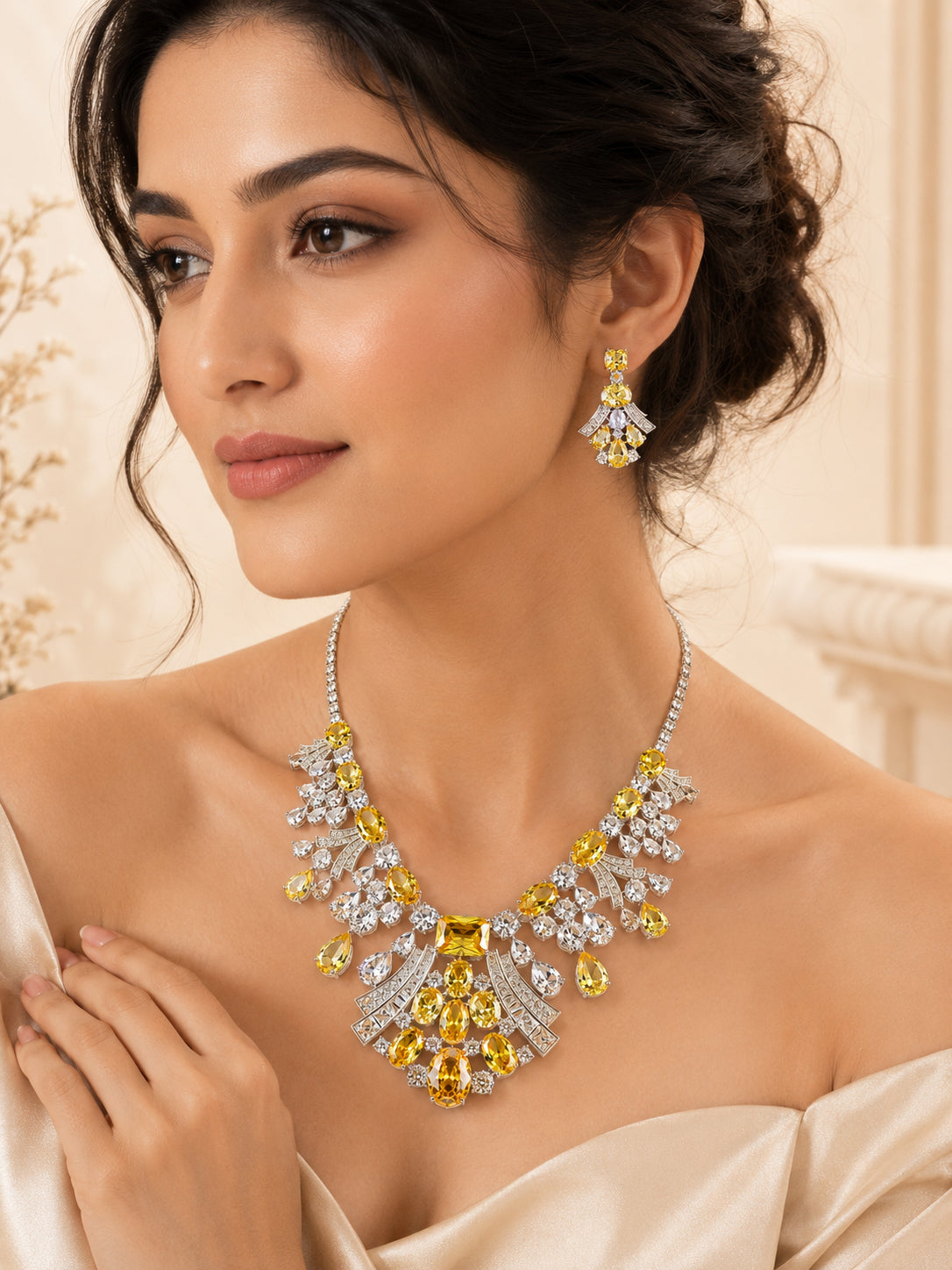 Aanura Radiant Yellow Gemstone Necklace Set