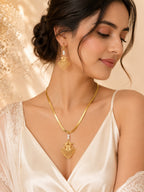 Aanura Golden Fan Pearl Necklace & Earrings Set
