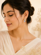 Floral Blue Crystal Drop Stud Earrings in 18K Gold Plating