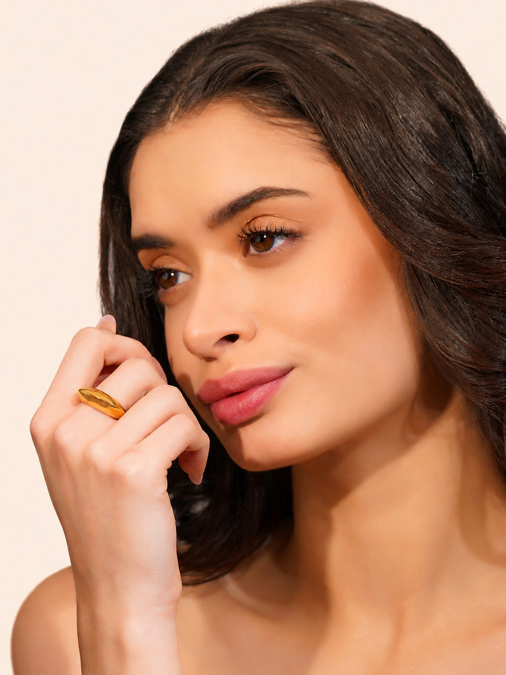 18K Gold Plated Sculpted Dome Anti-Tarnish Waterproof Ring