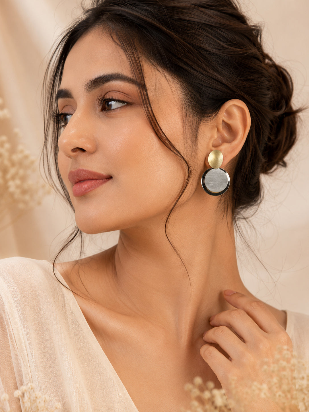 Aanura Dual Tone Modern Circle Earrings