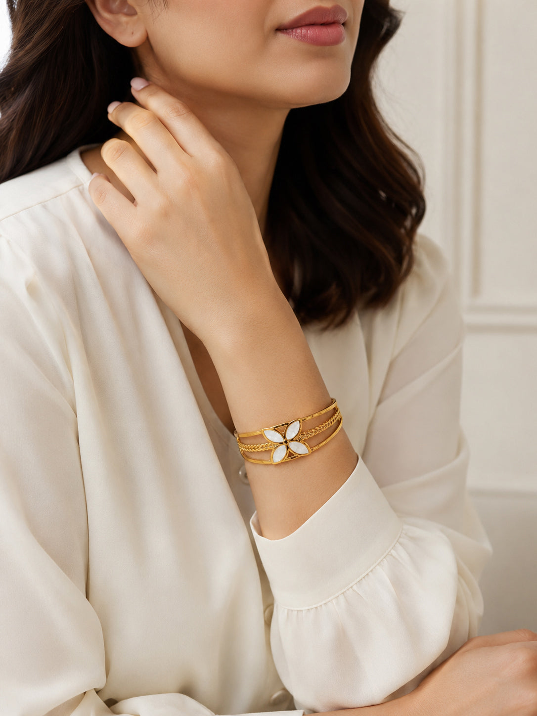 Aanura Gold Floral Open Cuff Bracelet