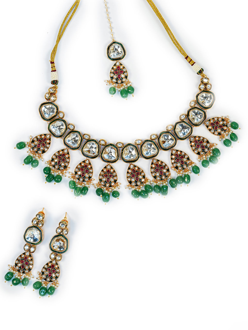Aanura Gold Traditional Necklace Set With Earrings