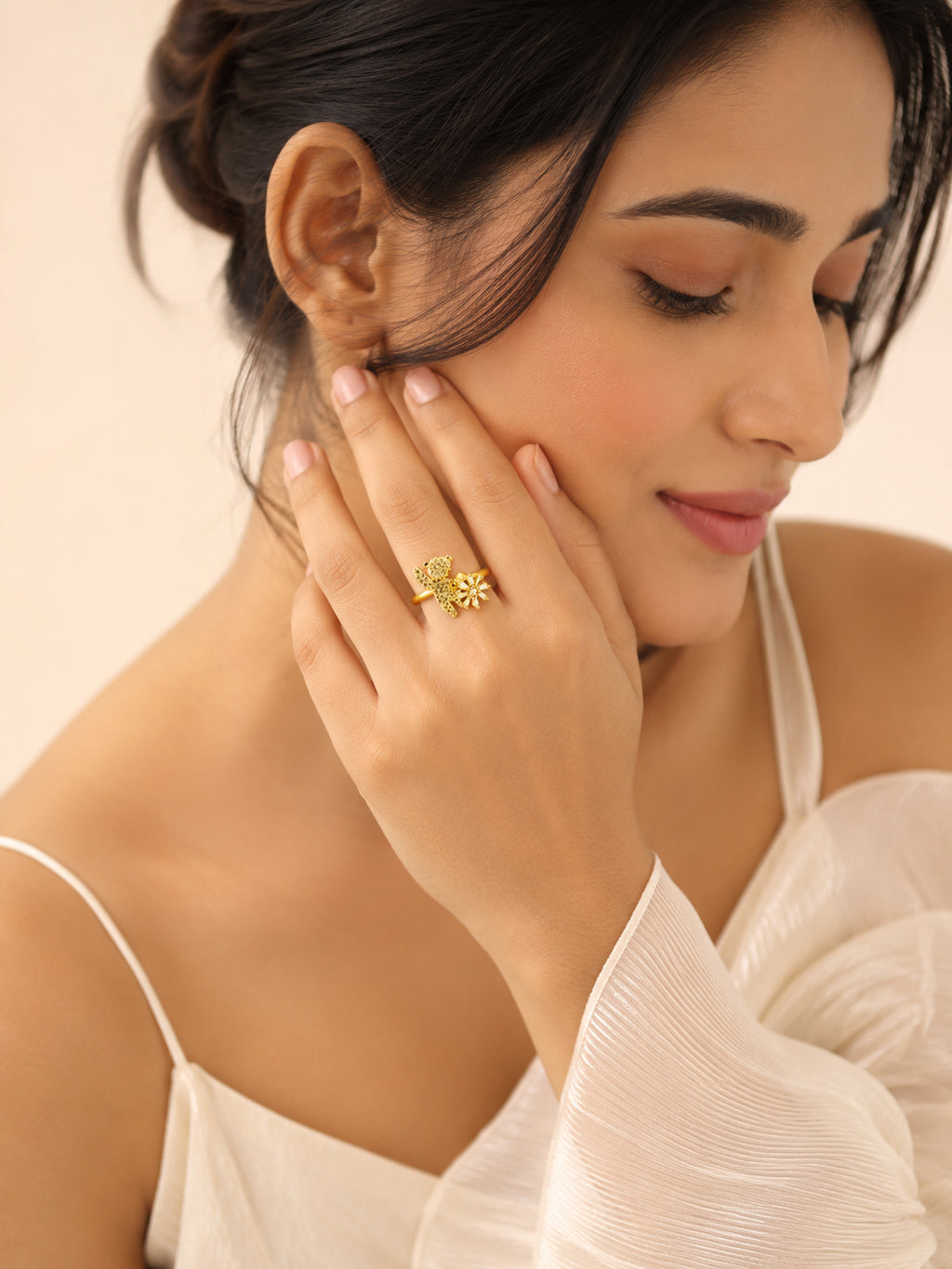 18K Gold Plated Teddy Bloom Crystal Ring