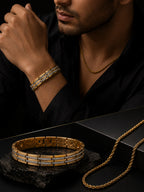 18K Gold Plated Rope Chain & Dual-Tone Bracelet Combo for Men