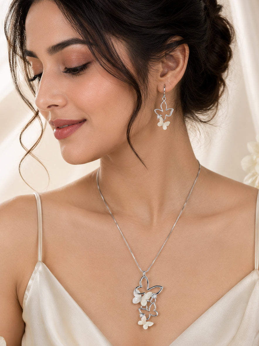 Aanura Dual Butterfly Charm Necklace & Earrings
