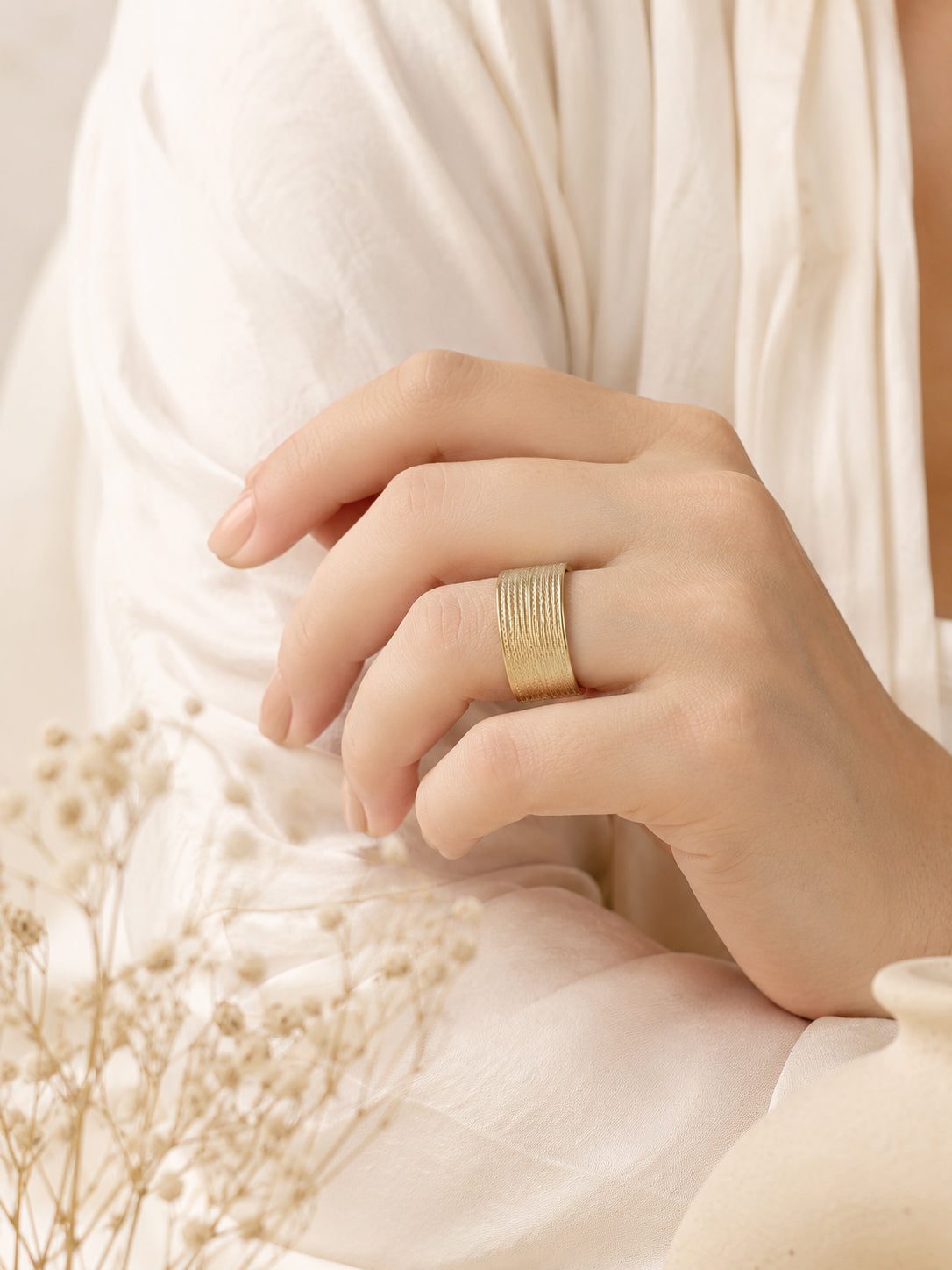 18K Gold Plated Wide Cuff Anti-Tarnish Waterproof Ring