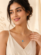 18K Gold Plated Blue Flower Halo Crystal Necklace