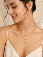 18K Gold Plated Angel Charm Layered Snake Chain Necklace