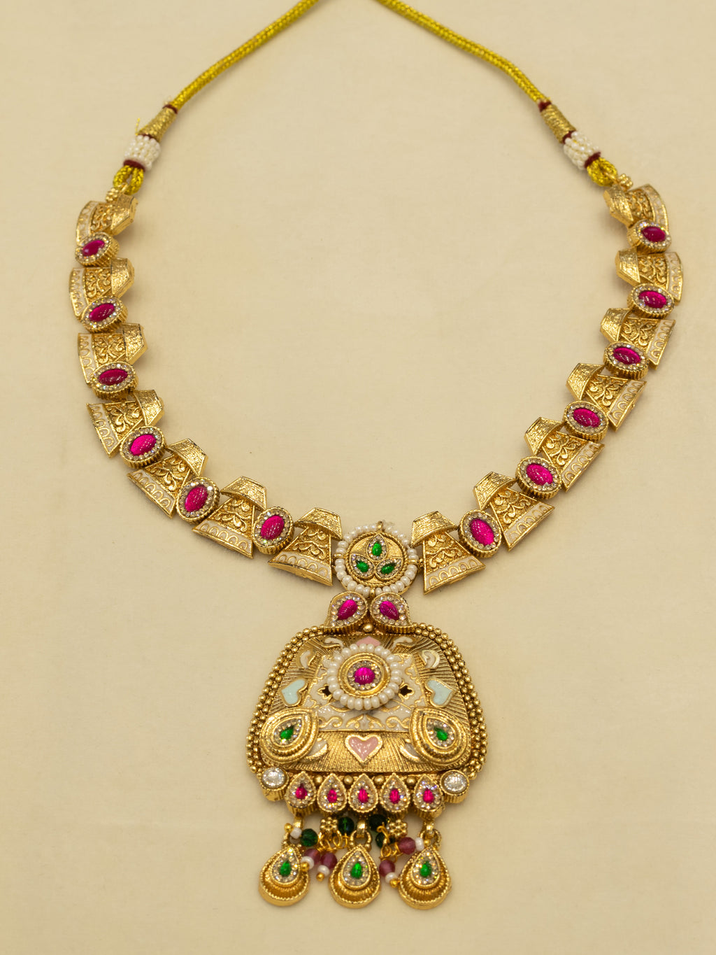Aanura Royal Kundan Temple Pendant Choker Necklace Set