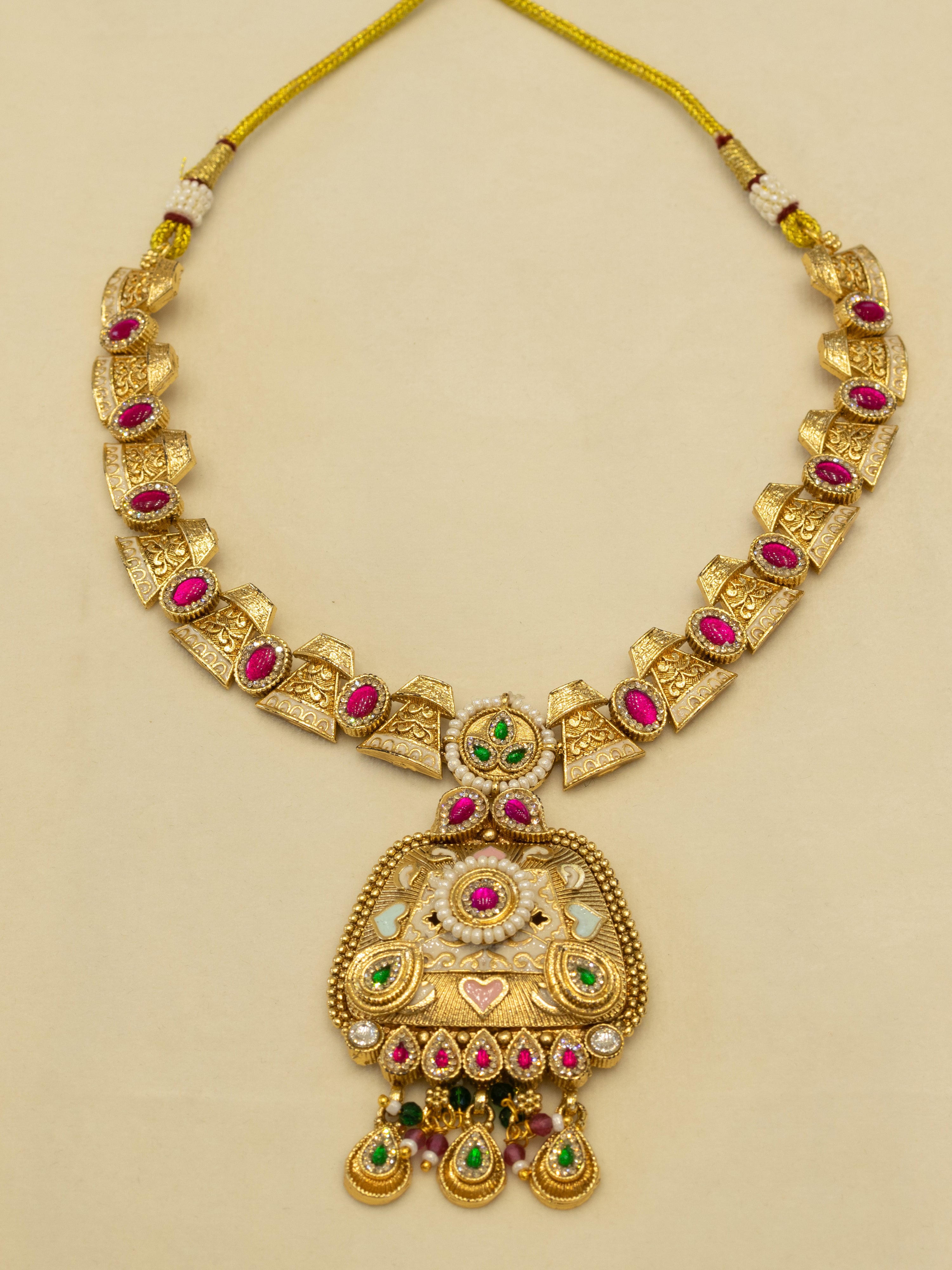 Aanura Royal Kundan Temple Pendant Choker Necklace Set