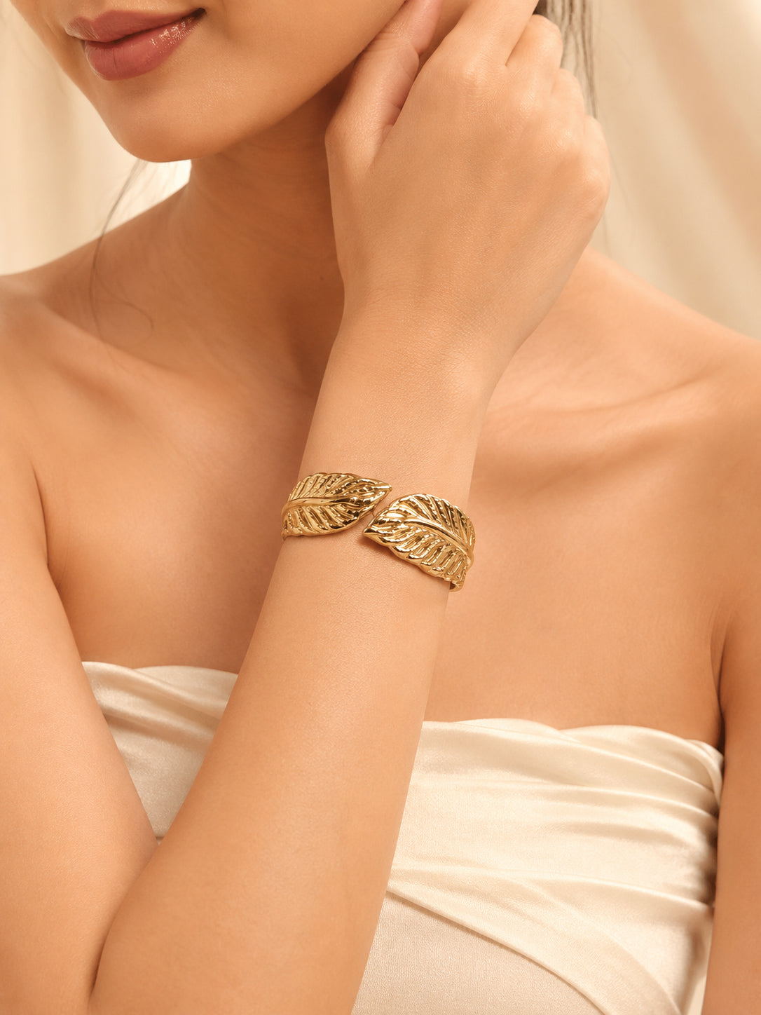 Aanura Golden Leaf Statement Bracelet