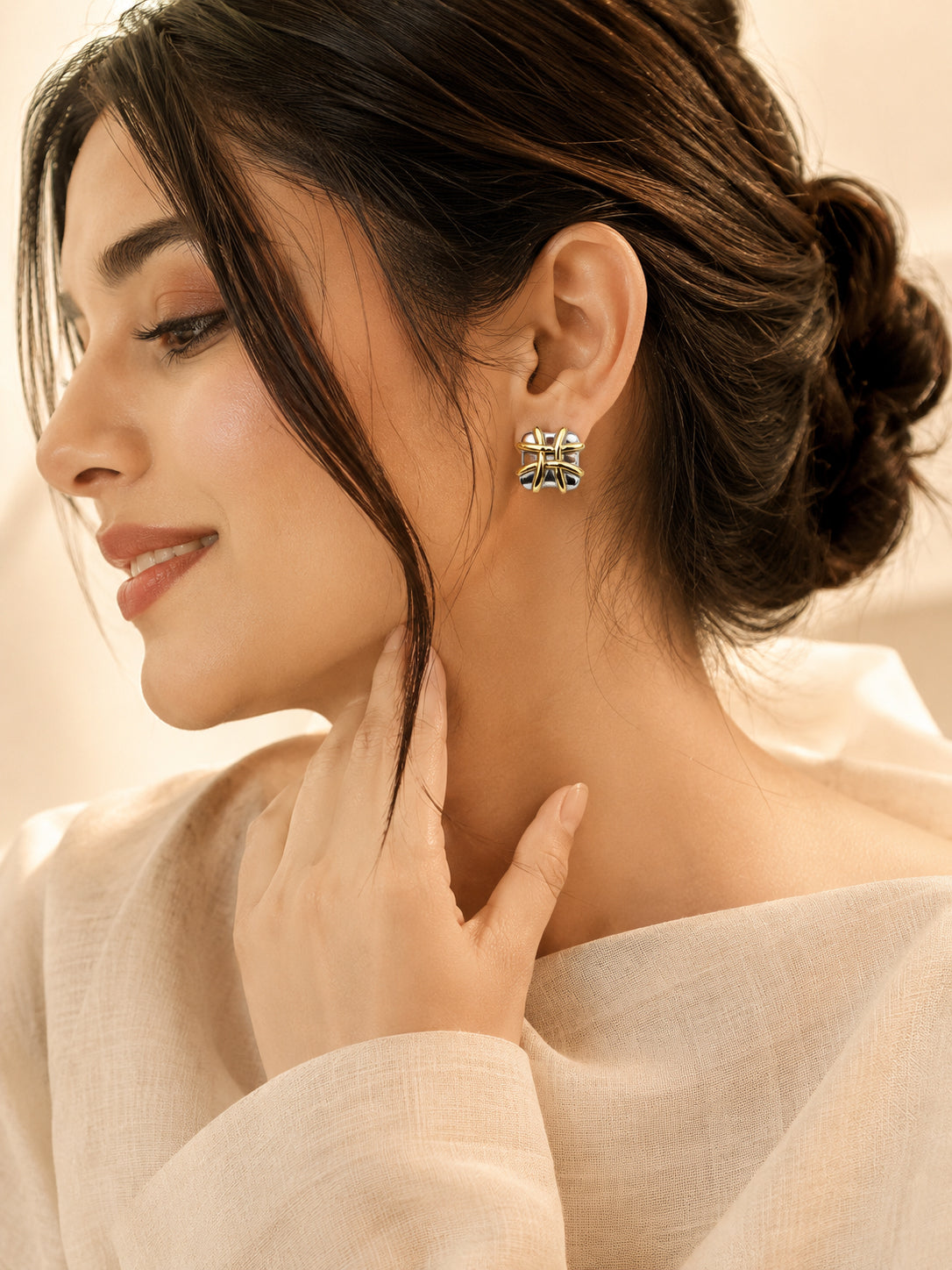 Aanura Stellar Grid Stainless Steel Stud Earrings