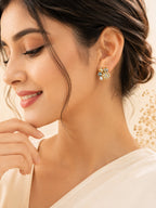 Water-Resistant Floral Pearl Stud Earrings in 18K Gold Plating