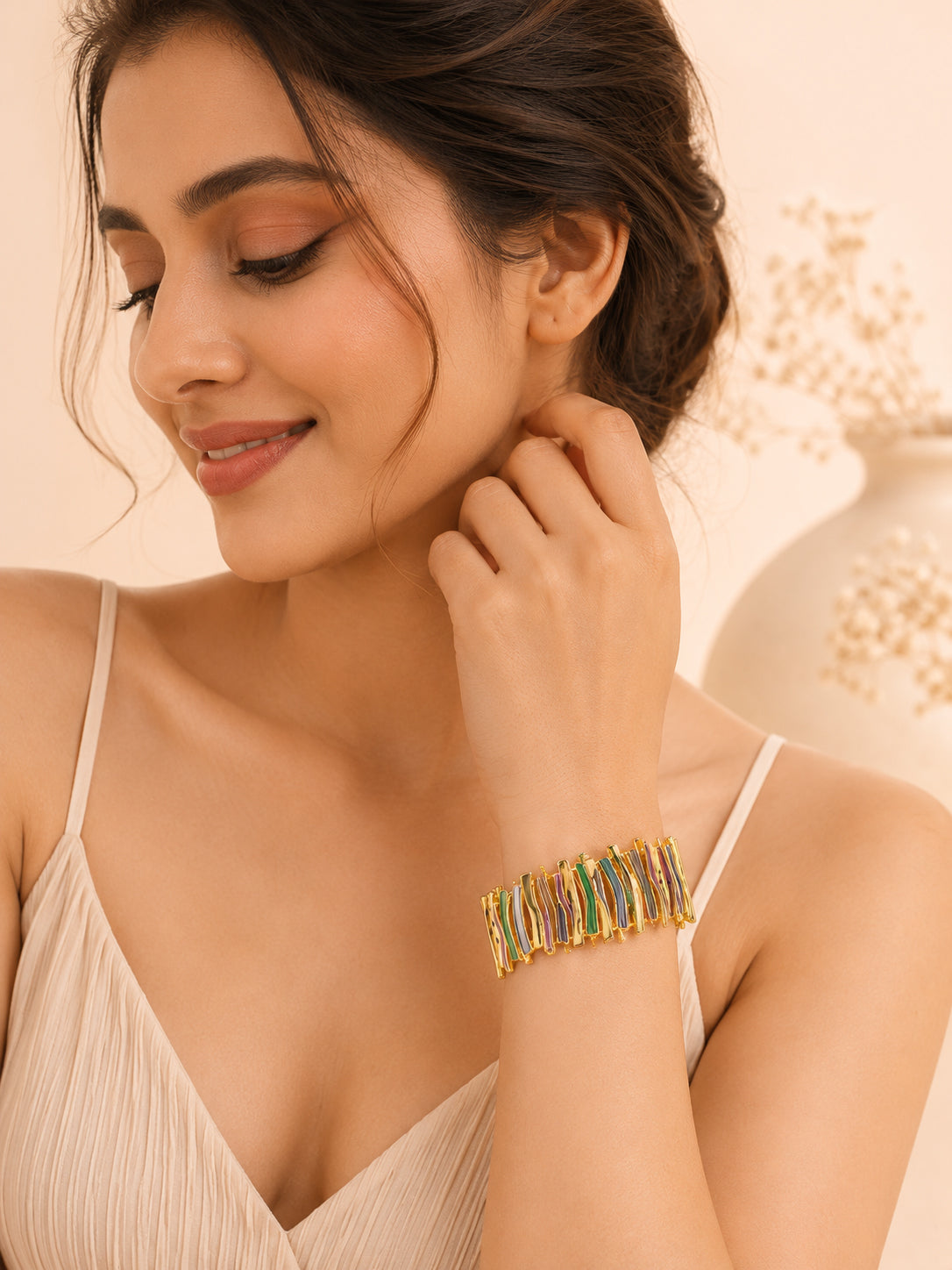 Aanura Abstract Strokes Enamel Gold Bracelet