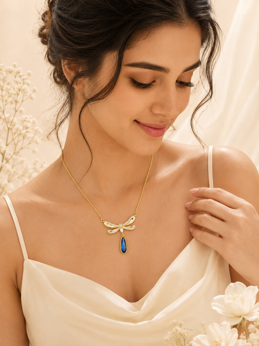 18K Gold Plated Blue Wing Teardrop Necklace