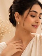 18k Gold Plated Crystal Lock Drop Stud Earrings