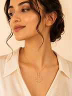18K Gold Plated Open Circle CZ Bar Necklace