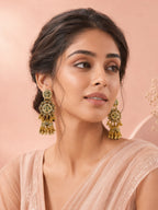 Aanura Green Enamel Antique Floral Earrings