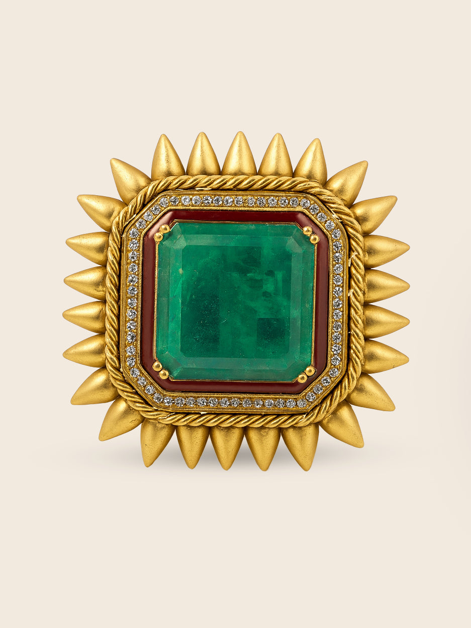 Aanura Gold-Plated Square Green Stone Statement Ring