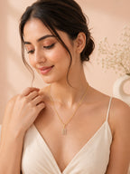 18K Gold Plated Crystal Grid Pendant Necklace