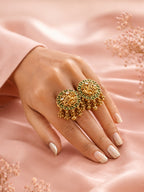 Aanura Gold-Plated Green Enamel Floral Rings