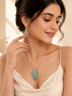 Aanura Striped Leaf Necklace & Earrings Set
