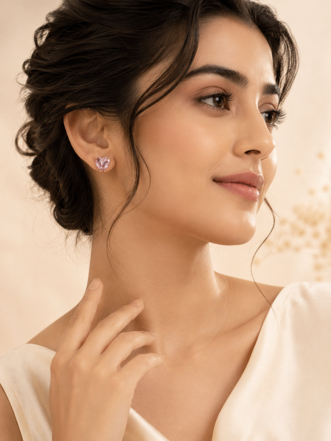 18K Gold Plated Anti-Tarnish Pink Heart Stud Earrings