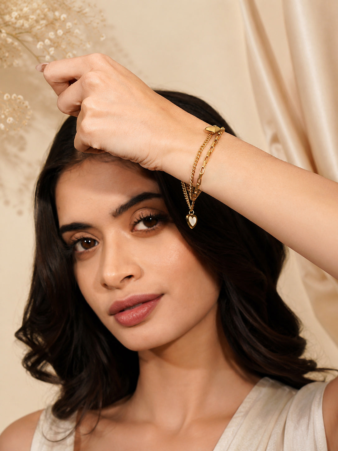 Aanura Heart Charm Gold Plated Chain Bracelet