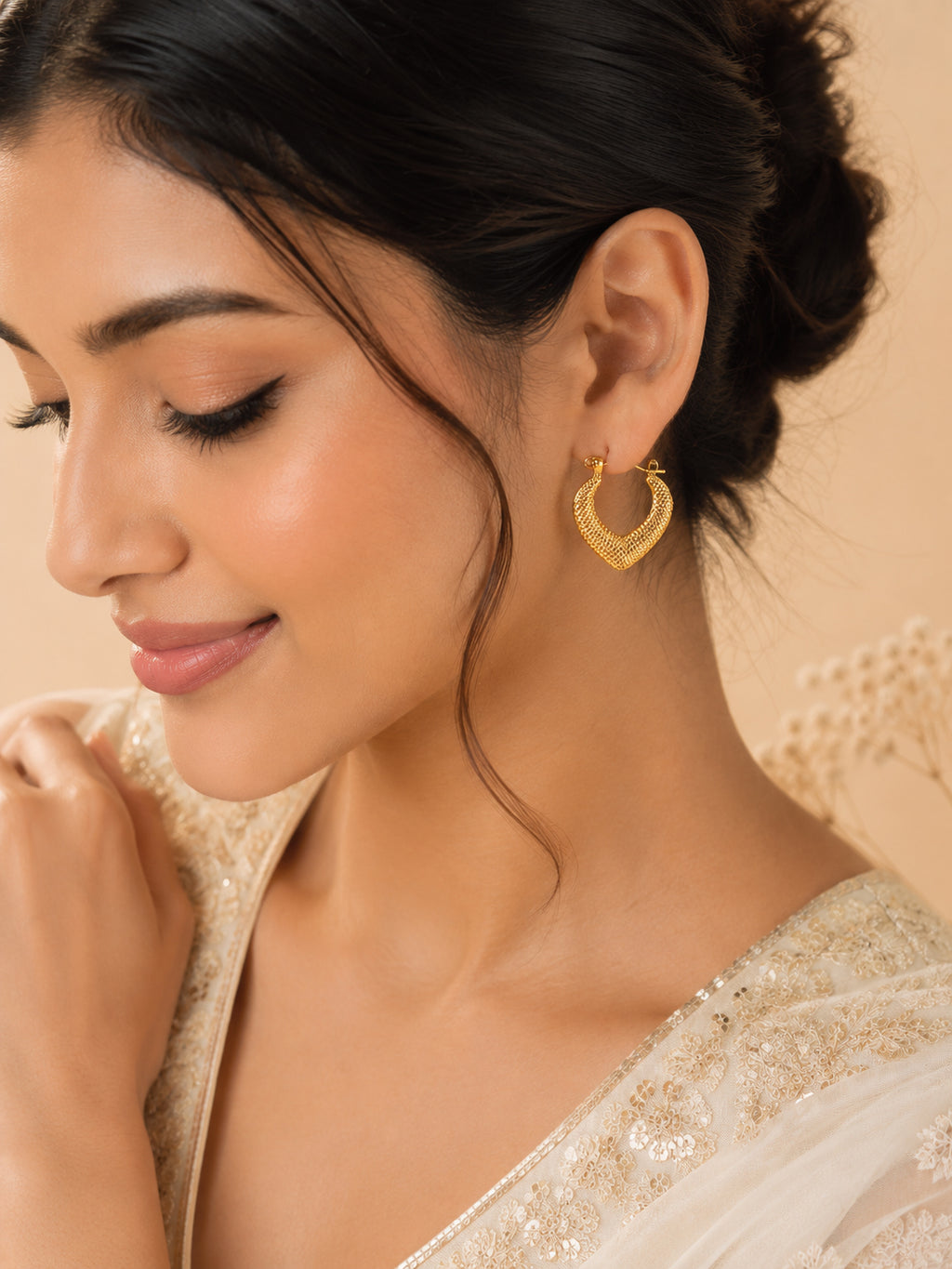 Aanura Gold Plated Textured Hoop Earrings