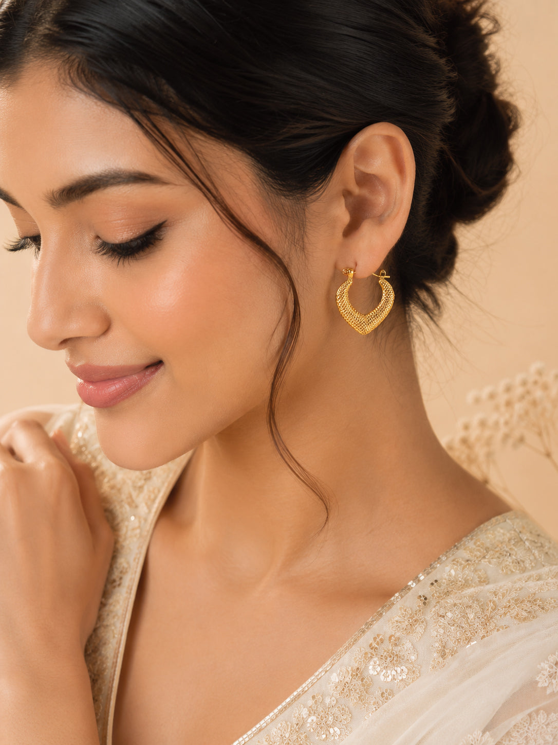 Aanura Gold Plated Textured Hoop Earrings