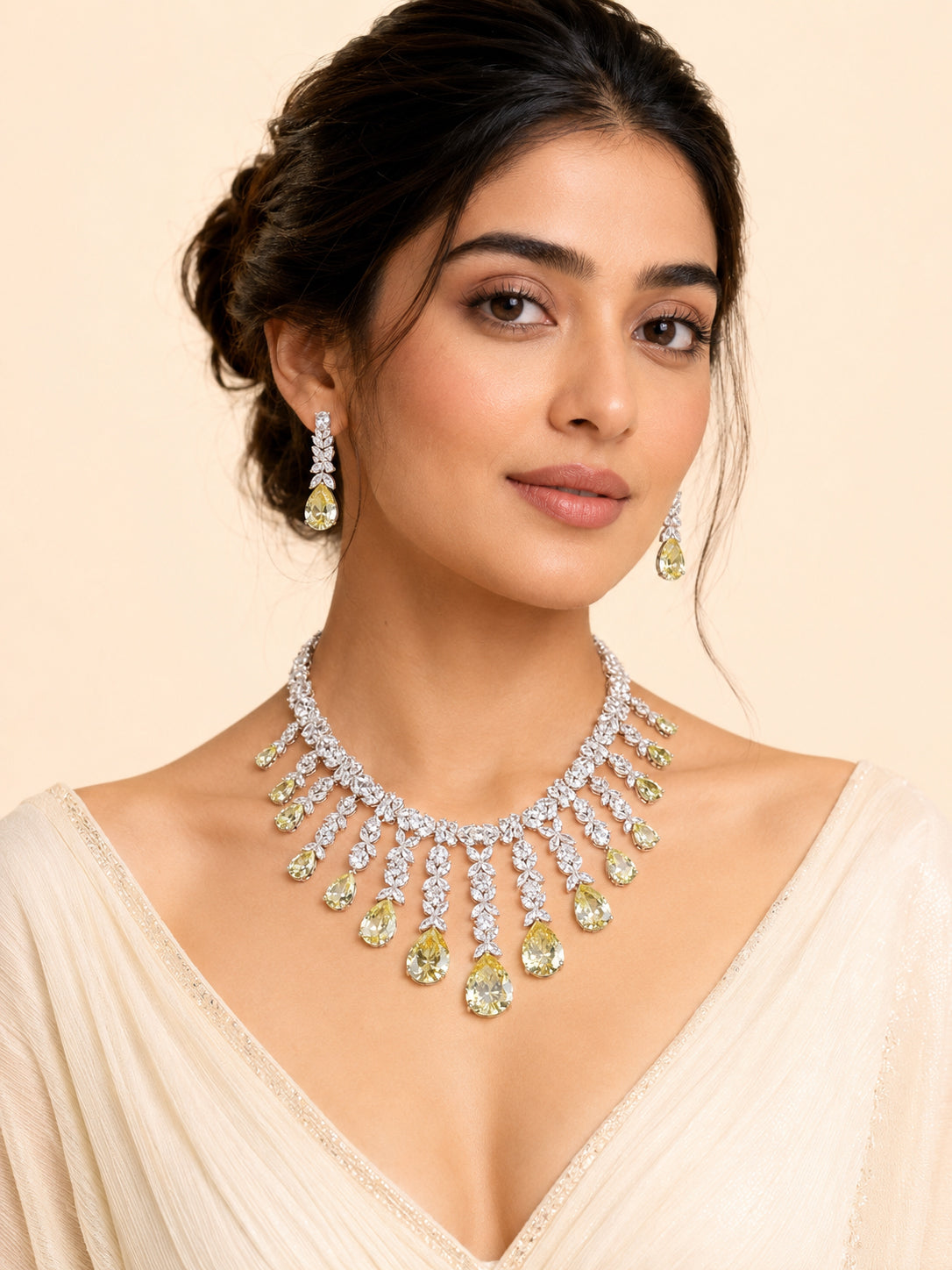 Aanura Yellow Teardrop Statement Necklace Set