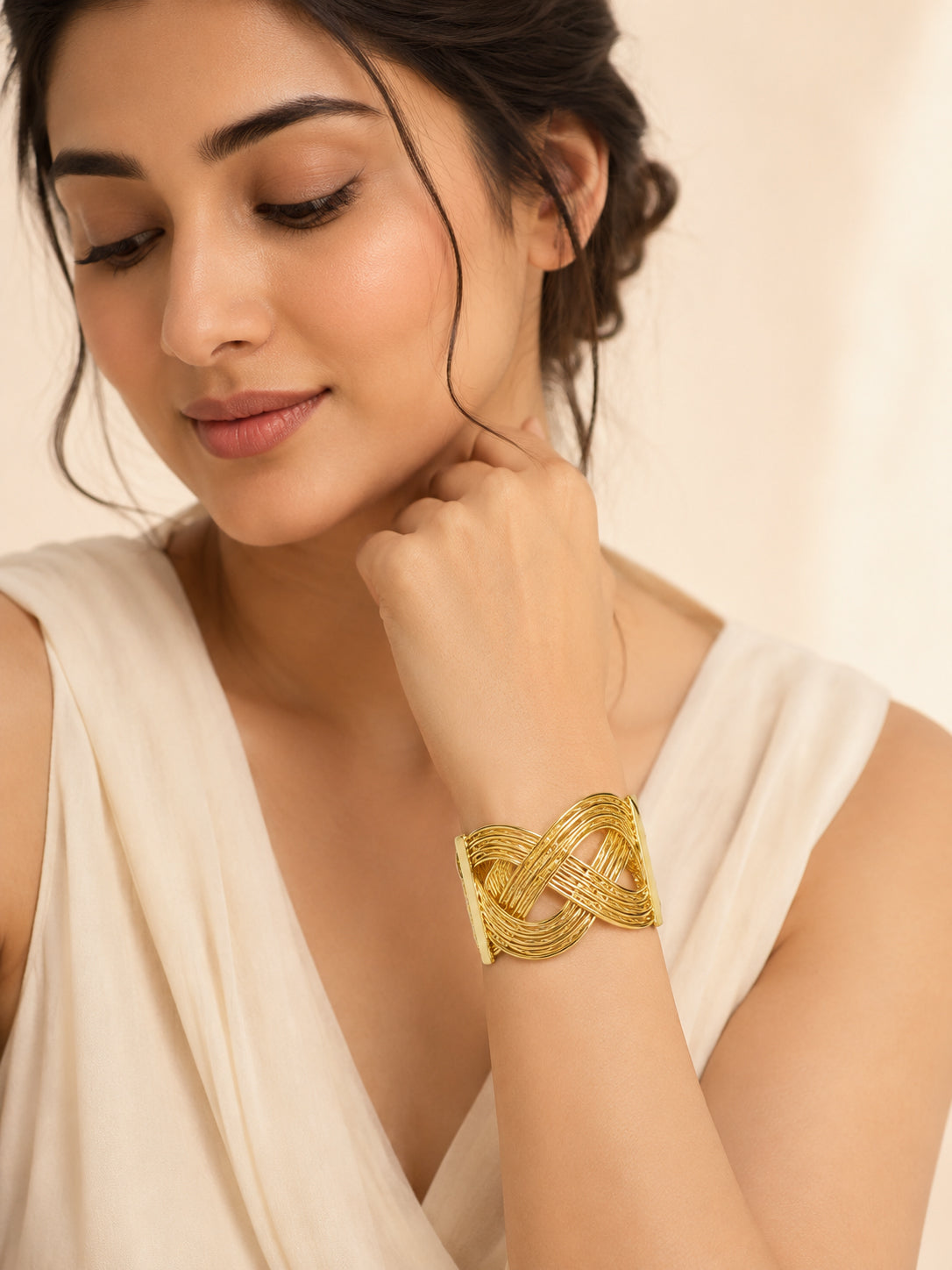 Aanura Golden Infinity Weave Statement Bracelet