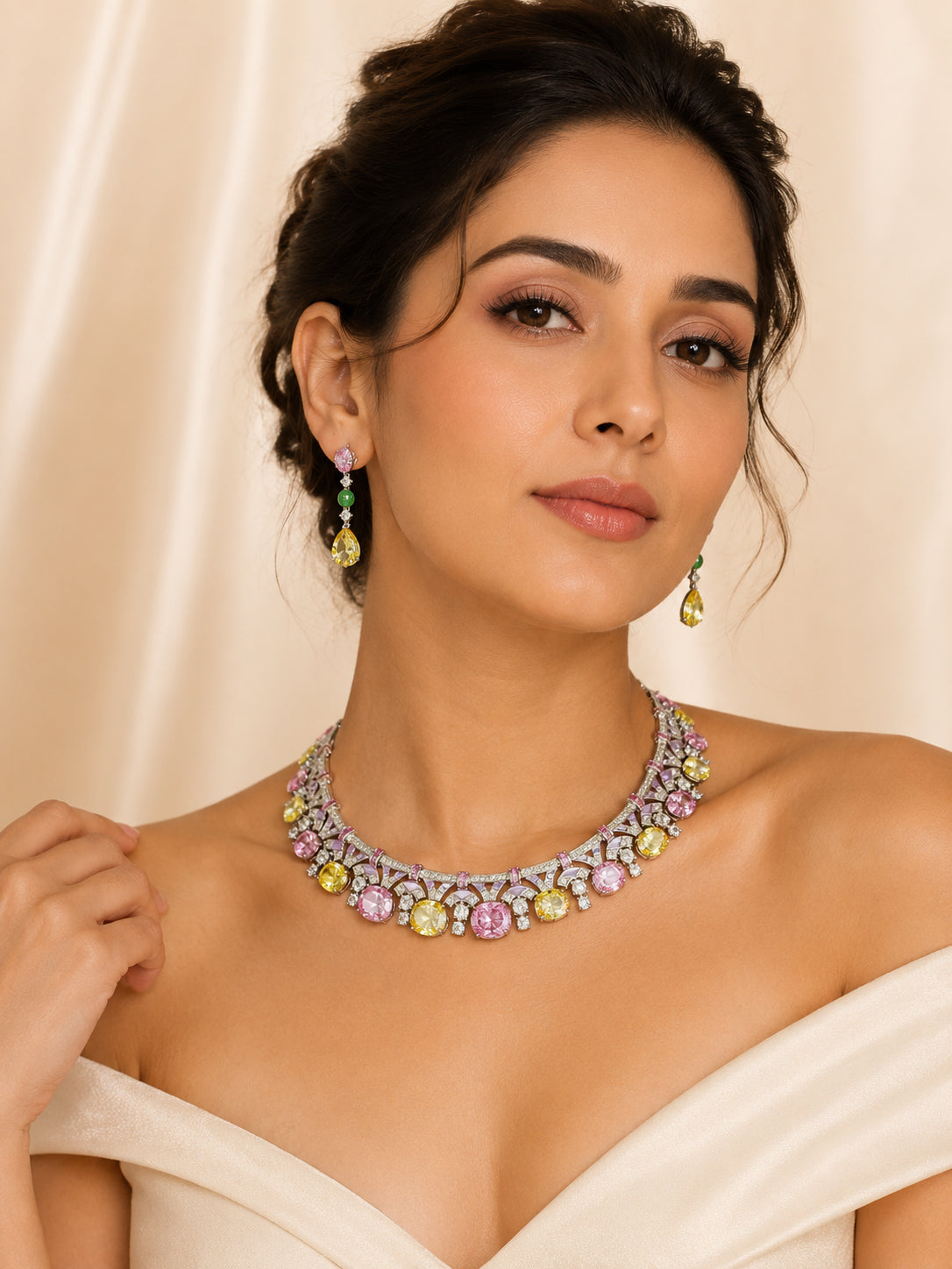 Aanura Yellow & Pink Gemstone Choker Necklace