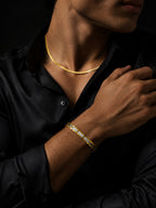 18K Gold Plated Flat Chain & Dual-Tone Bracelet Combo for Men