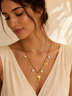 Dolphin & Pearl Charm Necklace with 18K Gold Plating