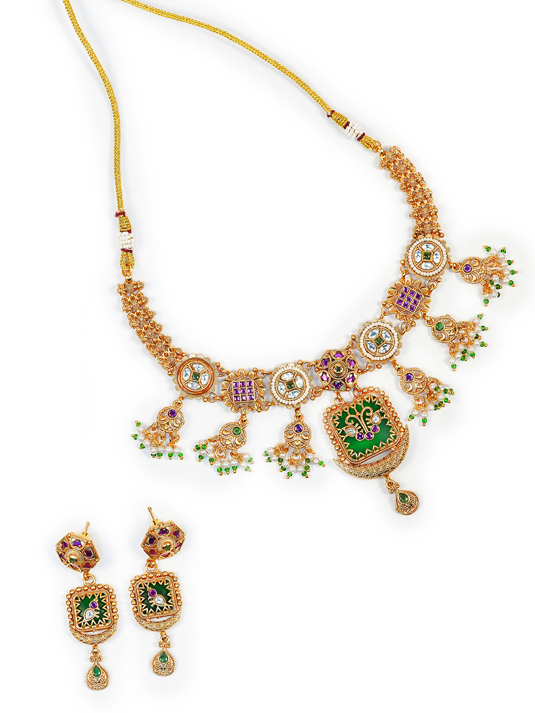 Aanura Gold Plated Royal Pendant Necklace Set