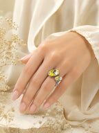 Rhodium Plated Yellow Double Crystal Open Ring