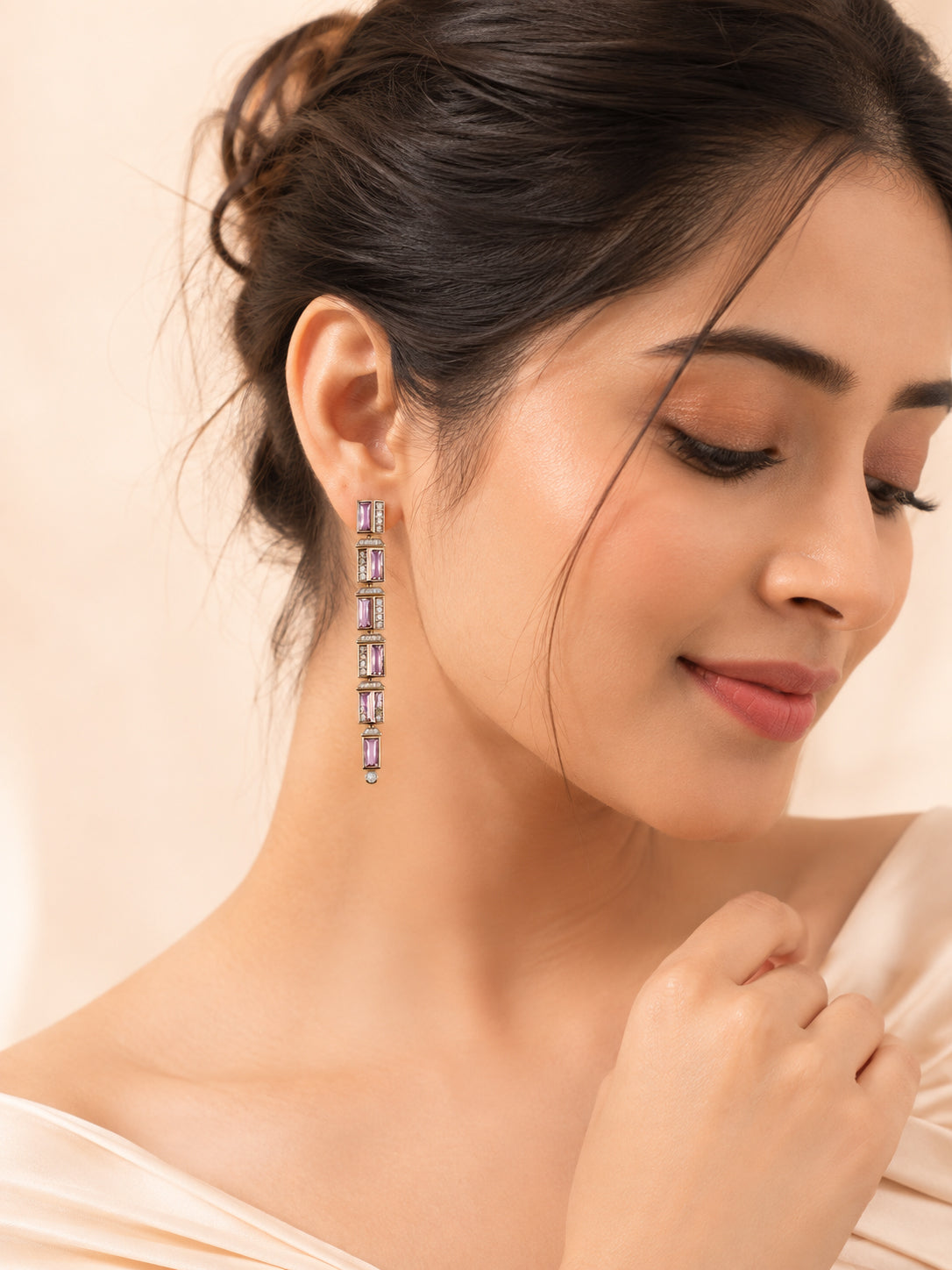 Aanura Lavender Crystal Long Drop Earrings