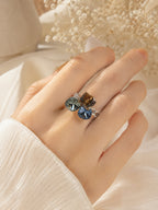 18K Gold-Plated Cushion-Cut Gemstone Ring – Anti-Tarnish & Waterproof