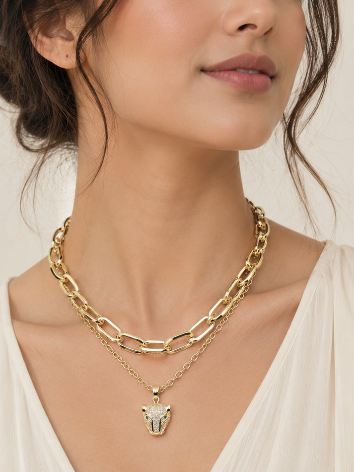 Aanura Gold Panther Pendant Layered Chain