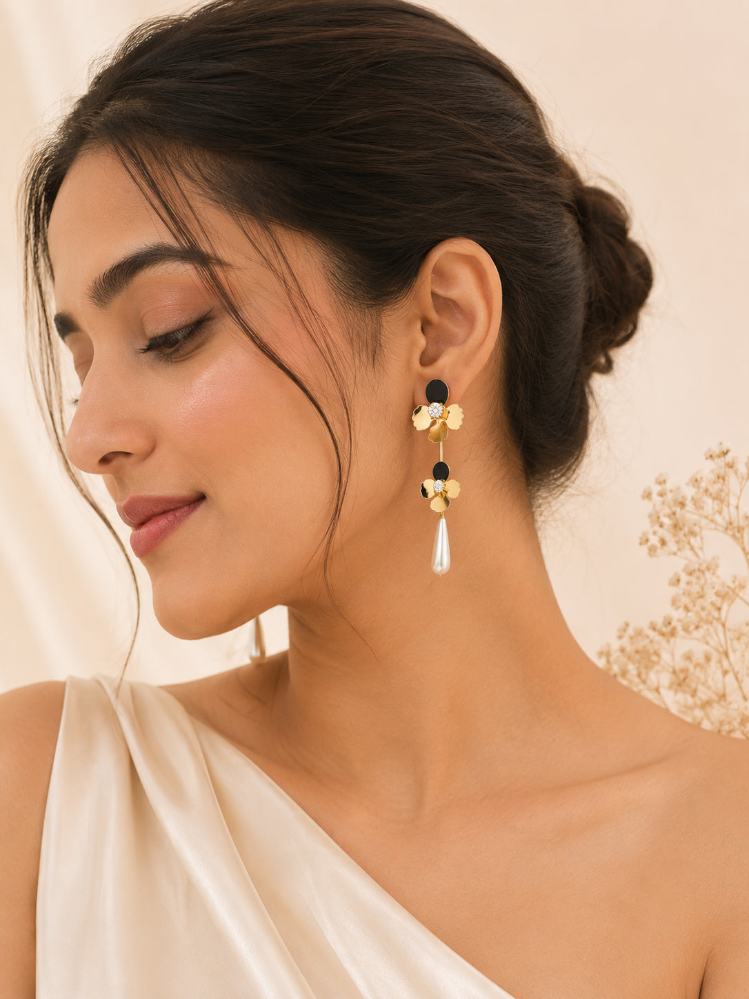 Aanura Double Floral Pearl Drop Earrings