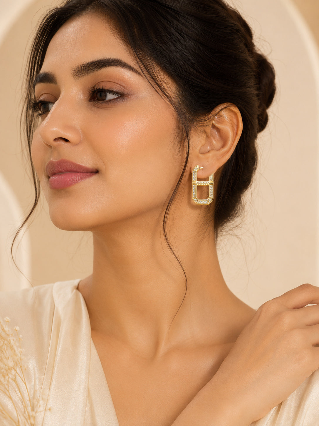 Aanura Geometric Gold Crystal Hoop Earrings