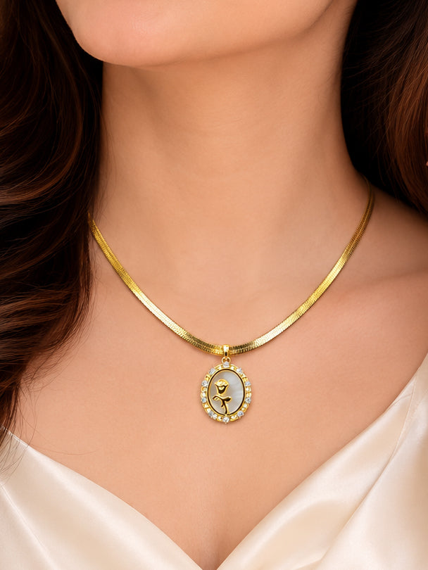 Aanura Gold Om Necklace – Stainless Steel CZ