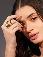 18K Gold Plated Bold Oval Anti-Tarnish Waterproof Ring