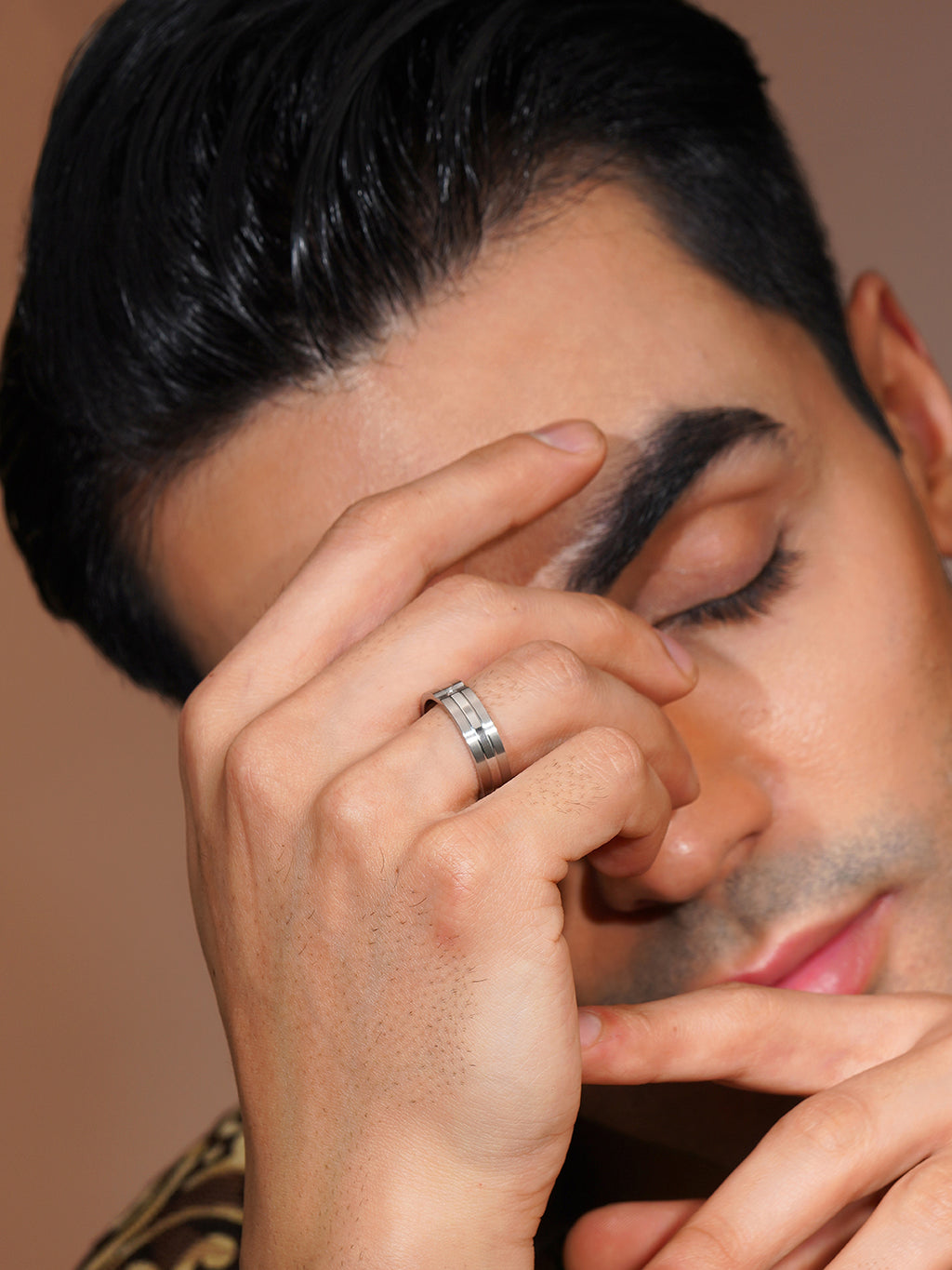 Aanura Silver-Tone Stainless Steel Ring For Men's