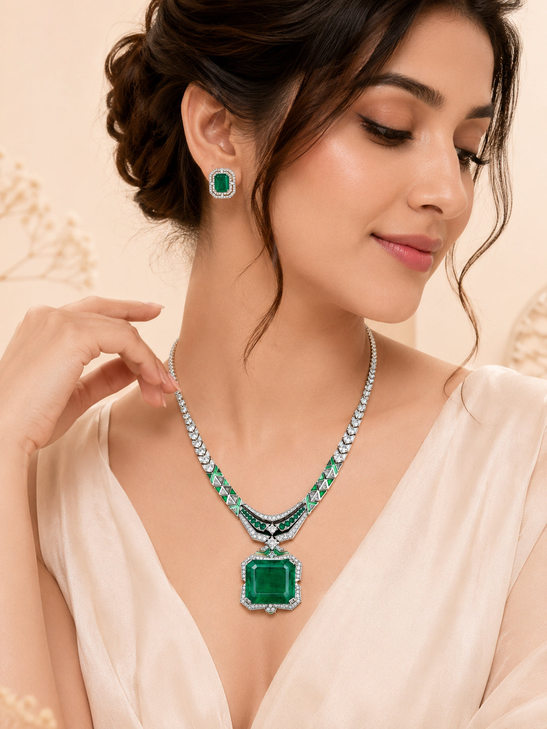 Aanura Emerald Green Necklace Set